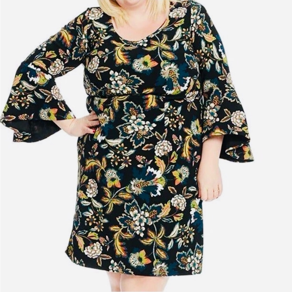 INC INTERNATIONAL CONCEPTS Floral Dress Bell sleeves Plus size 0X 12W Plus